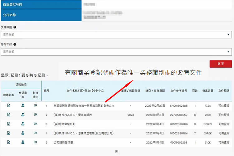 香港公司注册处为2023年12月27日前注册的香港公司递交的文件索引